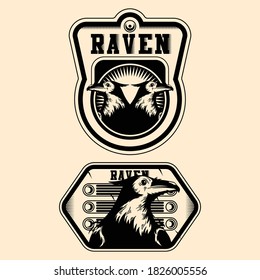 Vintage Illustration Badge Raven Logo Vector Design