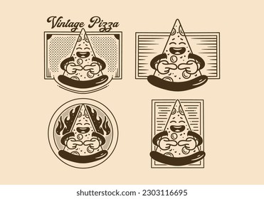 Vintage illustration badge of a slice pizza