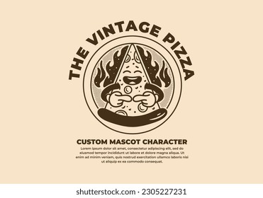 Vintage illustration badge of a slice pizza