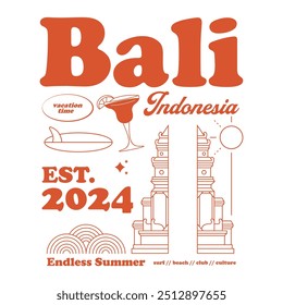 Ilustración de Antiguas del diseño de la camiseta del Vector de la isla de Bali, gráfico del Vector, cartel tipográfico o camisetas ropa de calle y estilo Urbana	