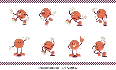 vintage illustration basket ball with rubber hose style for cir cut sticker