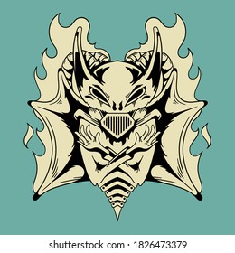 Vintage Illustration bats that were terrified of the flames around him Isolated Design Vector