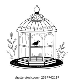 A vintage illustration of beautiful bird aviary