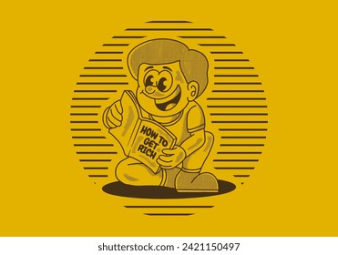 Vintage illustration of a boy sitting and reading a book