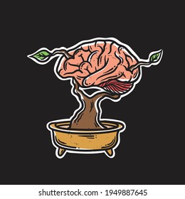 vintage illustration brain tree in a pot