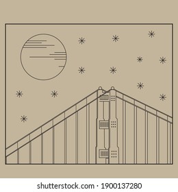Vintage illustration of bridge in mono line vector