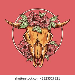 A vintage illustration of bull skull