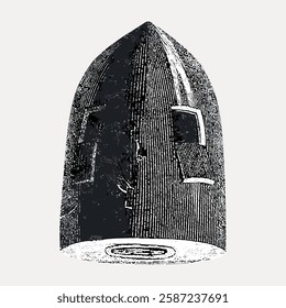 Vintage illustration of a bullet with detailed etching. The bullet design is classic, showcasing intricate line work. A historical bullet depiction. Vintage art illustration, vector.