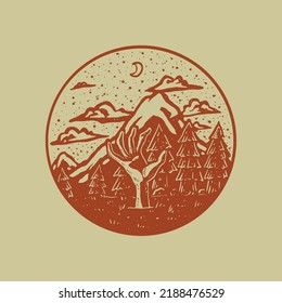 Vintage illustration of buried hand in the forest stamp