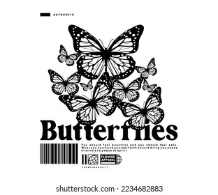 Vintage illustration of butterfly t shirt design, vector graphic, typographic poster or tshirts street wear and Urban style