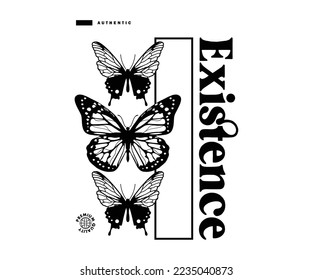 Vintage illustration of butterfly t shirt design, vector graphic, typographic poster or tshirts street wear and Urban style