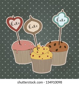 Vintage illustration with cakes on old background. 10 Eps