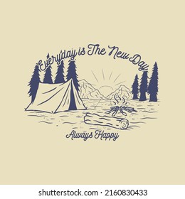 Vintage illustration of camping in the mountain