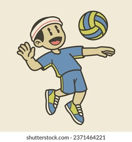 Vintage Illustration of Cartoon Volleyball Player