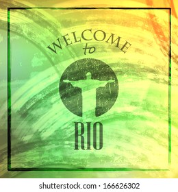 vintage illustration with christ the redeemer statue. brazilian landmark. travel concept. welcome to Rio de janeiro