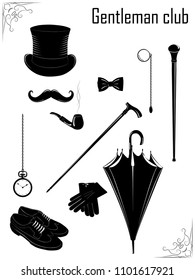  Vintage illustration of classic man clothing and accessories. Man`s fashion set. 

