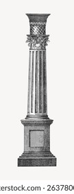 Vintage illustration of a classical column with ornate details. The column features intricate designs, showcasing classic architectural elements and historical artistry. Vintage illustration vector.