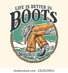 A vintage illustration of cowboy boots