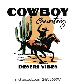 Vintage illustration of cowboy for t shirt printing, poster or sticker