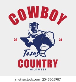 Ilustração vintage de texas de cowboy para impressão de camisetas