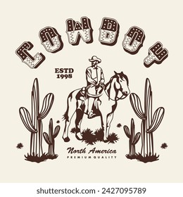 Vintage illustration of cowboy vector t shirt design vector graphic typographic poster or tshirts street wear and Urban style