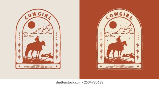 Vintage illustration of cowgirl, cowboy for t shirt printing