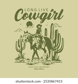 Vintage illustration cowgirl, cowboy for t shirt printing