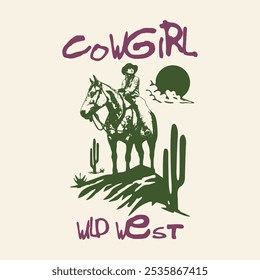 Vintage illustration cowgirl, cowboy for t shirt printing