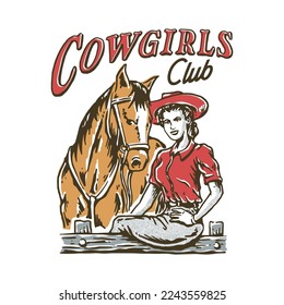 a vintage illustration of a cowgirl and horse