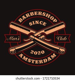 Vintage illustration with crossed straight razors for barber shop theme. This design is perfect for logos, shirt prints and many other uses.