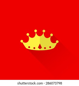 vintage illustration of a crown in flat style with long shadow. 