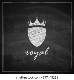 vintage illustration with crown and shield on blackboard background. 