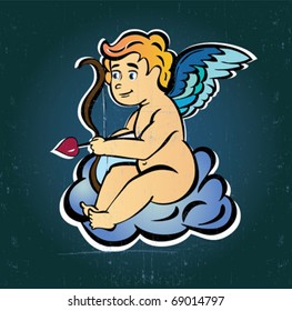 vintage illustration of a cupid in a cloud