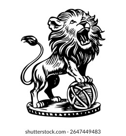 Vintage illustration depicting circus lion roaring