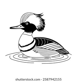 Vintage illustration depicting hooded merganser