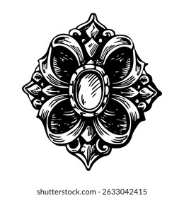 A vintage illustration depicting ornate brooch 