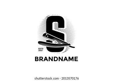 Vintage illustration design for Barbershop logo, logo created combining initial A and razor.