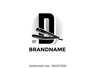 Vintage illustration design for Barbershop logo, logo created combining initial D and razor.