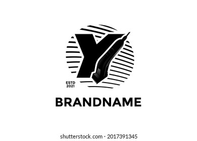 Vintage illustration design for Barbershop logo, logo created combining initial Y and Shaving Machine.