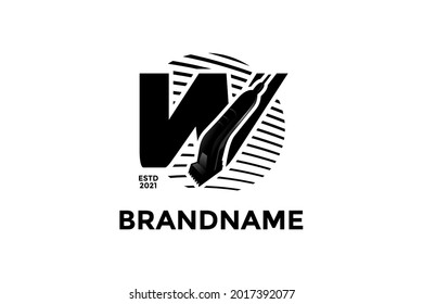 Vintage illustration design for Barbershop logo, logo created combining initial W and Shaving Machine.