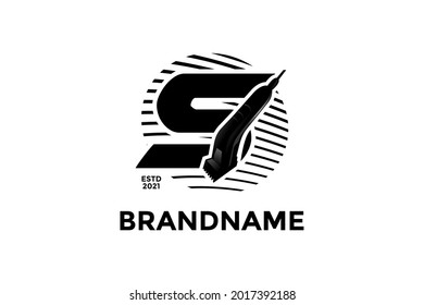 Vintage illustration design for Barbershop logo, logo created combining initial S and Shaving Machine.