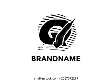 Vintage illustration design for Barbershop logo, logo created combining initial Q and Shaving Machine.