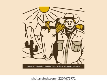 Vintage illustration design of cowboy and a horse