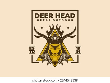 Vintage illustration design of a deer skull on triangle frame