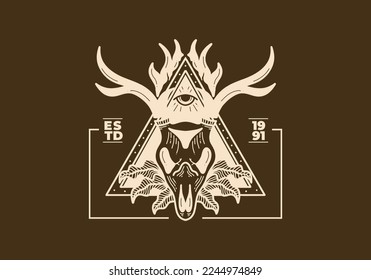 Vintage illustration design of a deer skull on triangle frame