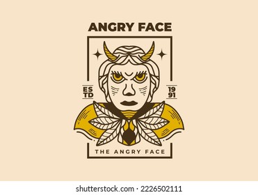 Vintage illustration design of a flat face man with horn