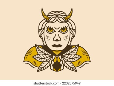 Vintage illustration design of a flat face man with horn