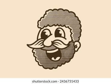Vintage illustration design of man's head with curved mustache and curly hair