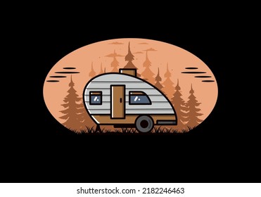 Vintage illustration design of teardrop camper