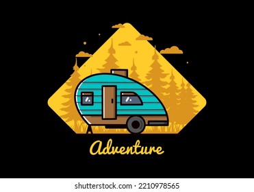 Vintage illustration design of teardrop camper